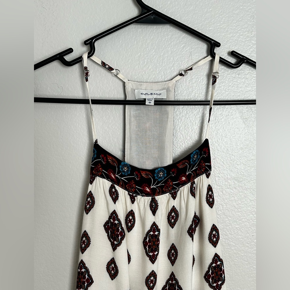 Solemio Cream and Blue Boho Mini Dress - Picture 3 of 13